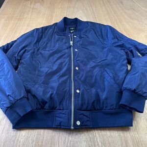 Forever 21 Men Navy Blue Bomber Jacket Quilted Lining Zip Snap Size Large